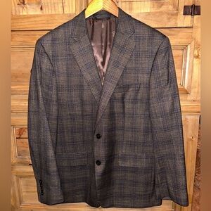 Men's Plaid Blazer - Brown and Navy Windowpane Blazer